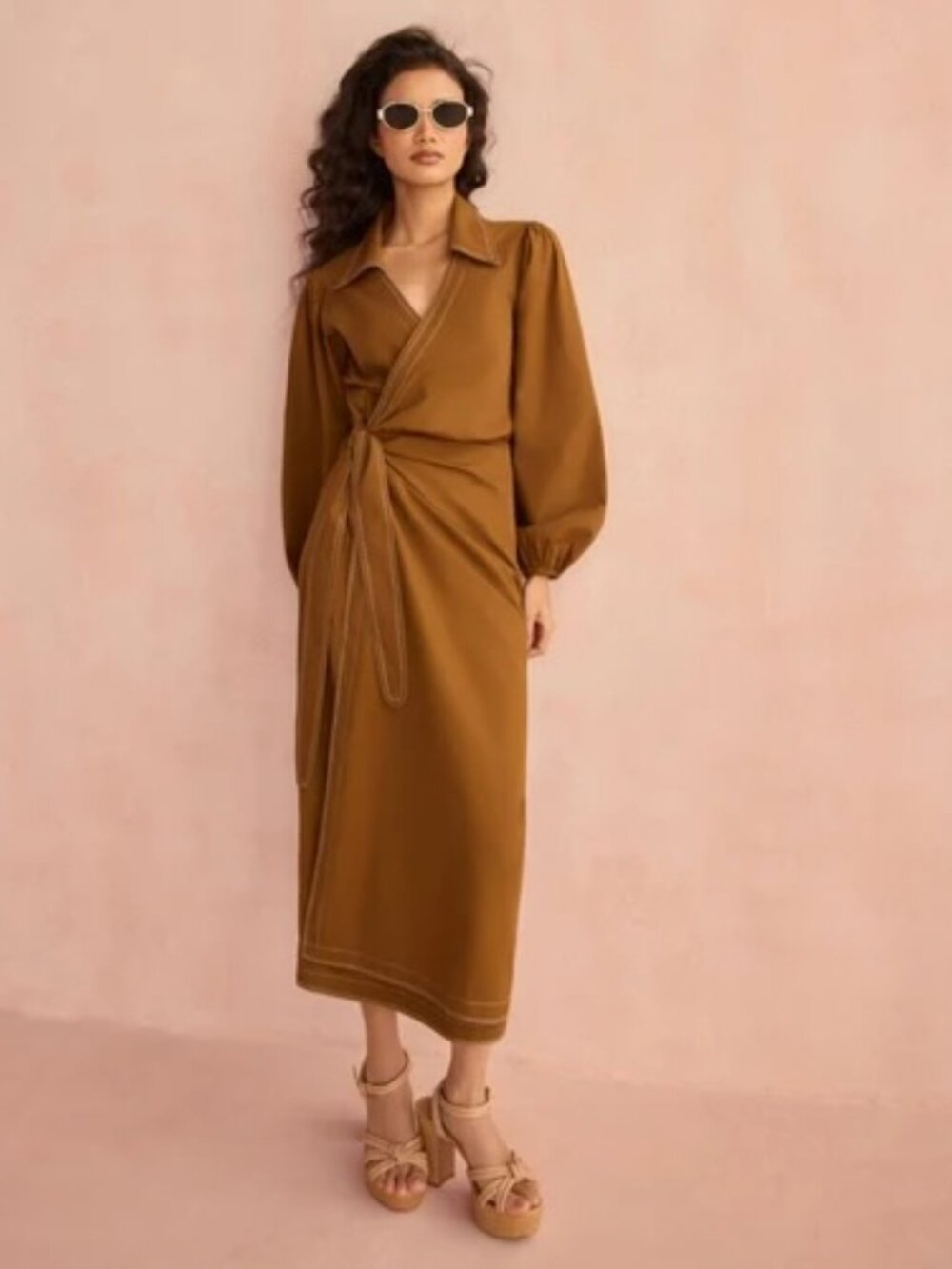 NWTP | Omika Avery Wrap Midi Dress with Tie Waist, Size S